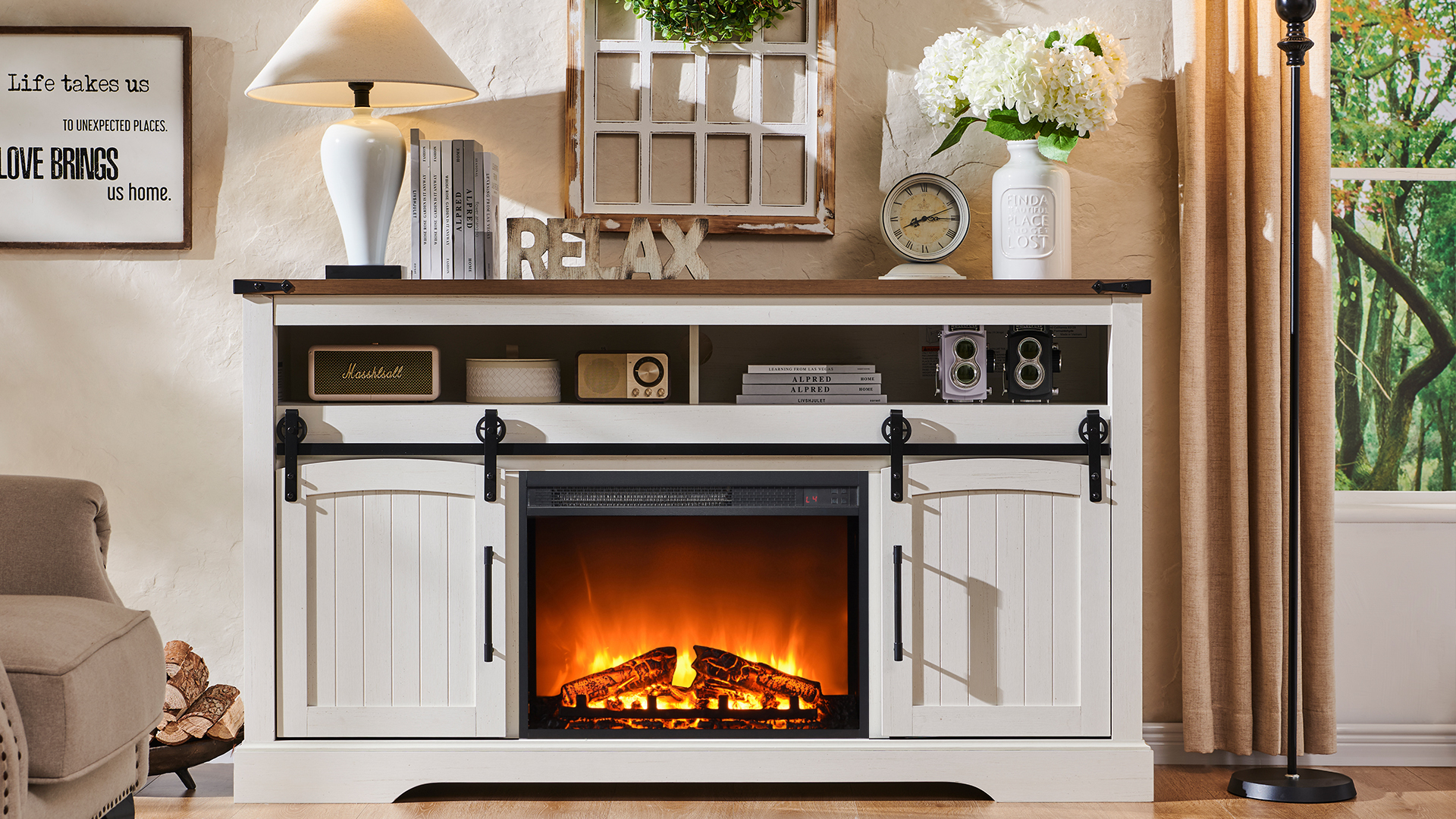Amazon.com: OKD Farmhouse Fireplace TV Stand for 70 Inch TV, 34 Amazon.com: OKD Farmhouse Fireplace TV Stand for 70 Inch TV, 34