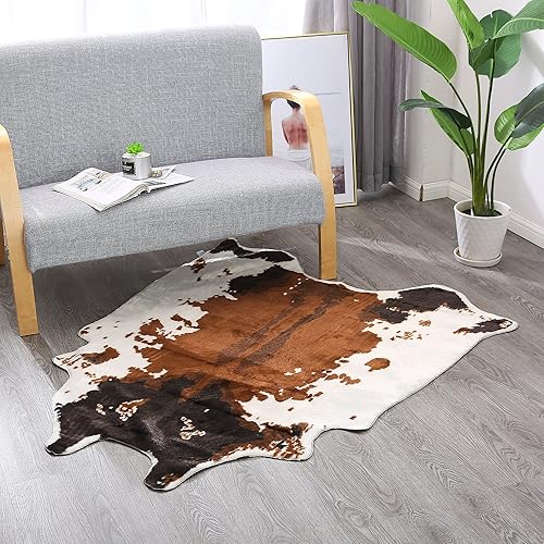 Miniatura 8 de Tapete con estampado de vaca de 4.1 x 4.2 pies, tapete para el hogar de piel de vaca sintética, Poliéster & Mezcla de poliéster, Marrón