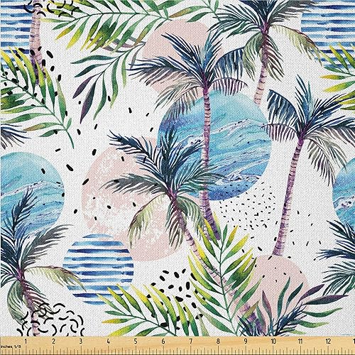 Miniatura 8 de Ambesonne The Yard, Pop Art Inspirations, Siluetas exóticas de hojas de palmera, colores ondulados, tela de microfibra para artes y manualidades,