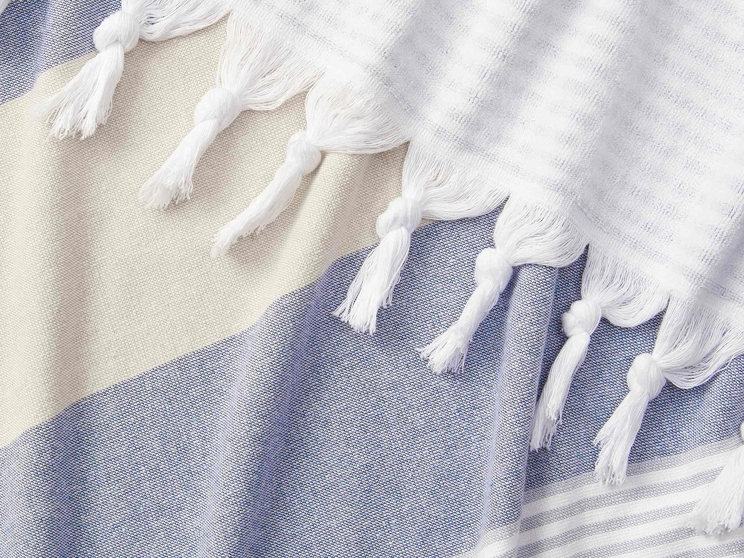 Laguna Beach Textile Co. Toalla de playa turca suave de Fouta – azul marino y marrón duna, 400 g/m²