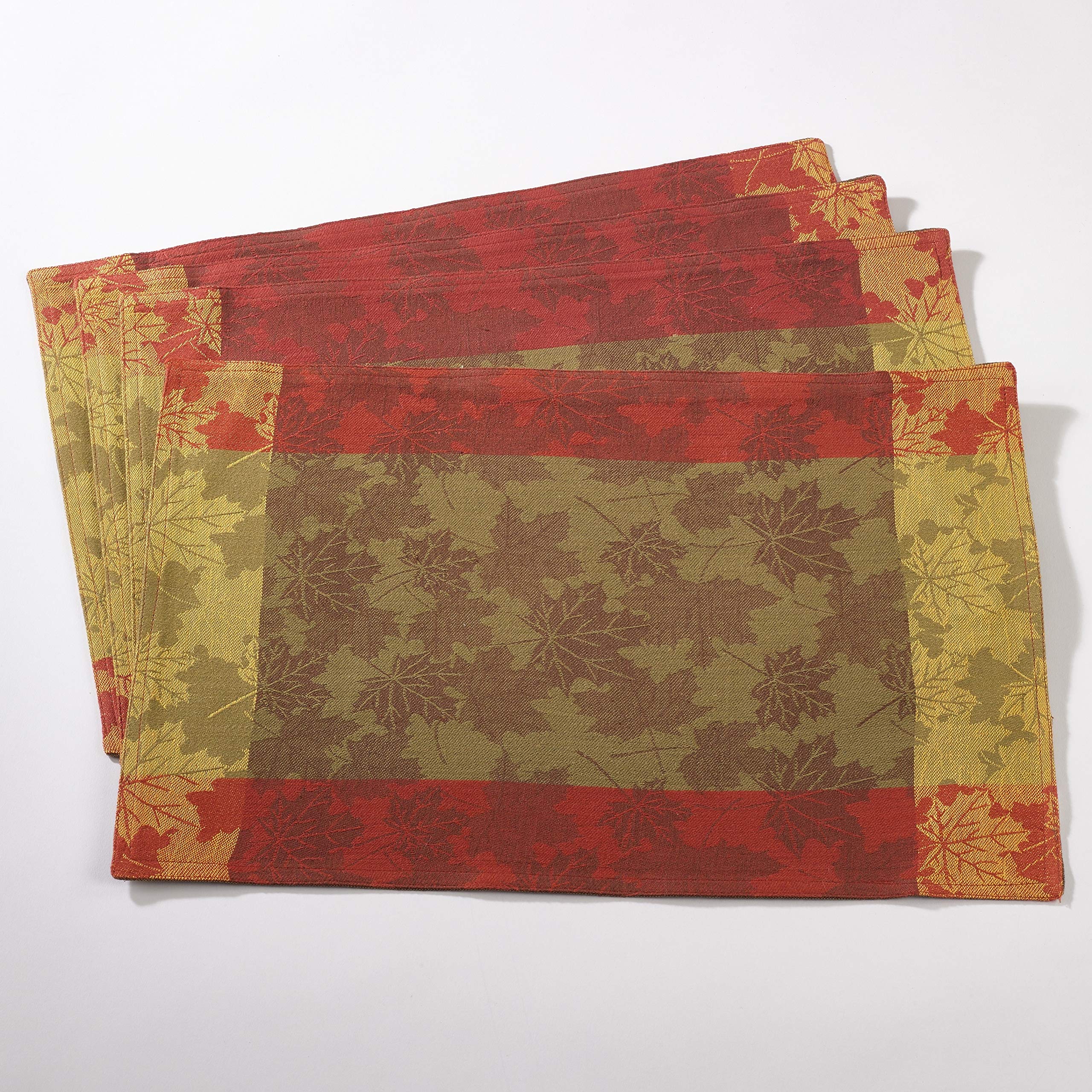 Fall Foliage Design Jacquard Cotton Placemat Set Multi Color Farmhouse Oblong
