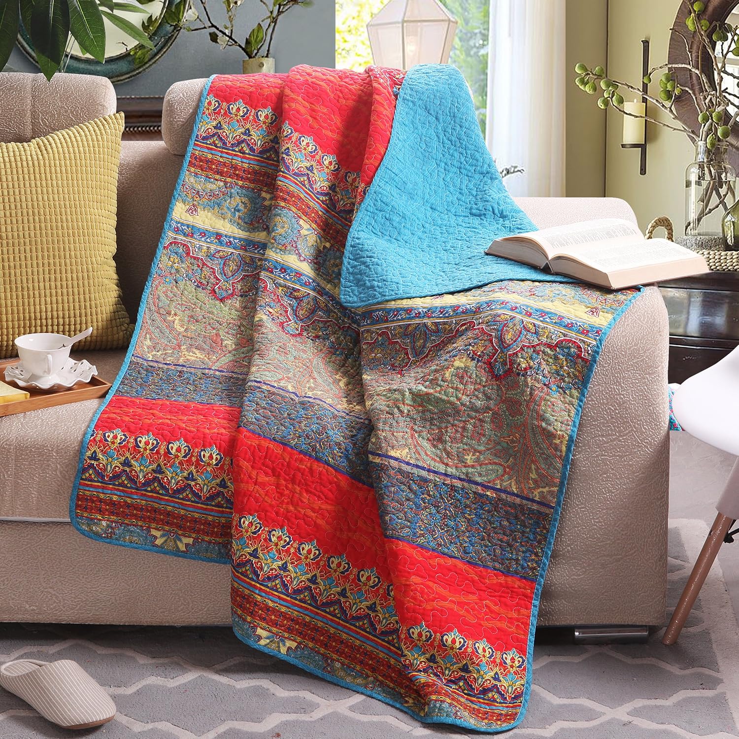 70% Off Everything Exclusivo Mezcla 100% Cotton 3-Piece Paisley Boho King Size (92x104 Inch) Quilt Set/Bedspread- Lightweight, Reversible& Decorative One-Day Sale: Up to 80% Off Exclusivo Mezcla 100% Cotton 3-Piece Paisley Boho King Size (92x104 Inch) Quilt Set/Bedspread- Lightweight, Reversible& Decorative