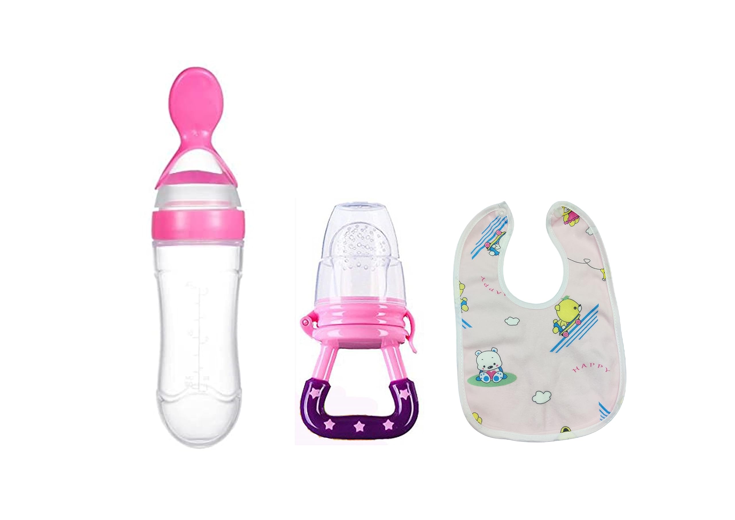 ROFORUF Baby Food Feeder Pacifier, Silicone Fruit Feeder Teethers for Babies 1 pc/Baby Bibs for Feeding & Weaning Babies 1 pc/Silicone Spoon Food Feeder for Babies 1 pc (Pink Pack of 3)-image-36
