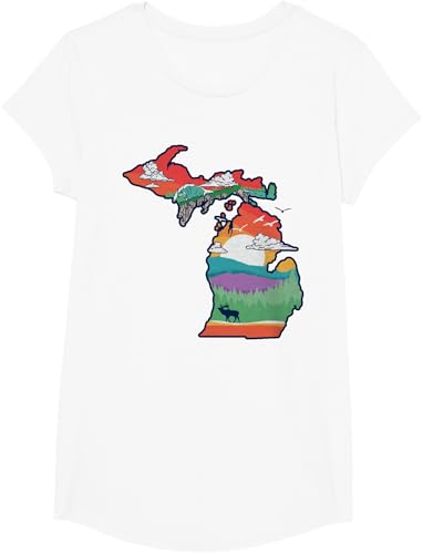 Miniatura 65 de Michigan Outside Vintage Nature Illustration Artistic T-Shirt Slate Grey,White,Baby Blue,Red,Silver Grey,Dark Green,Kelly Green,Olive Green,Lemon