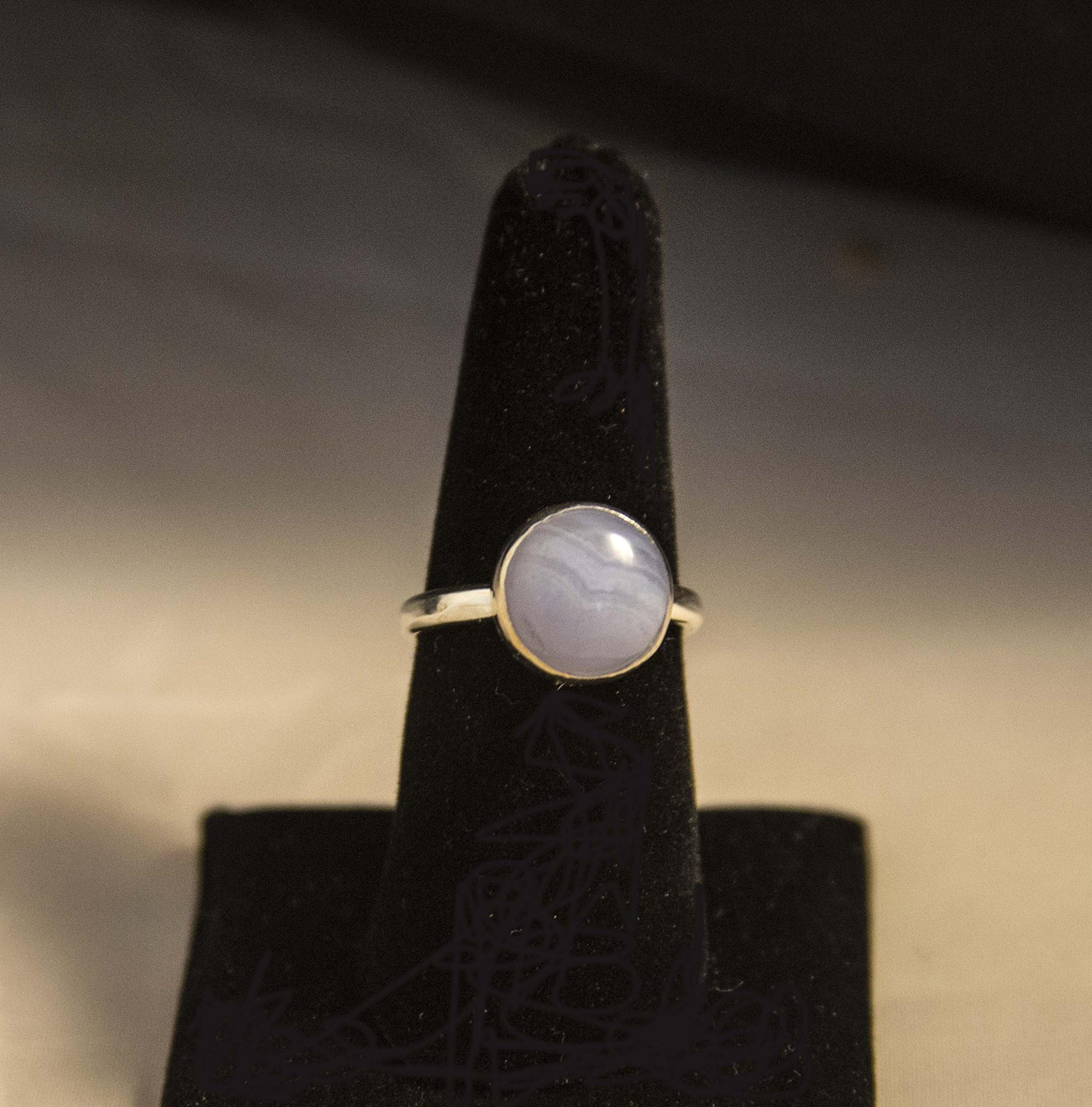 Modern Silver Ring with Blue Lace Agate Ring- Blue Lace Agate Stone Silver Ring – Blue and White Stone Ring – Silver Ring – Stack Rings