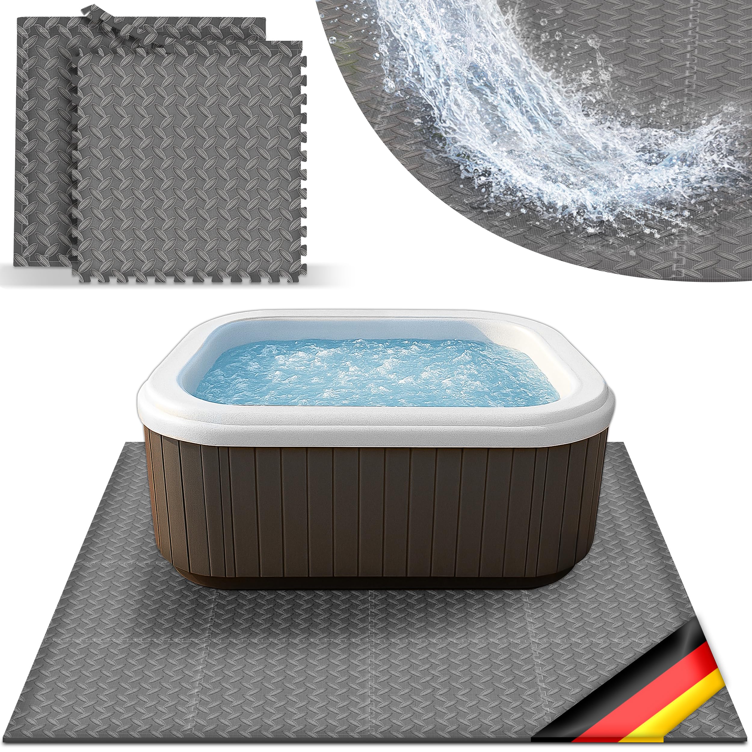 tillvex® Whirlpool Unterlage eckig 242 cm | Bodenmatte Poolunterlage Matte viereckig Outdoor Whirlpools | Thermo Bodenschutzmatte Pool Untergrund | Bodenschutz Bodenplatte schützt & isoliert (Grau)