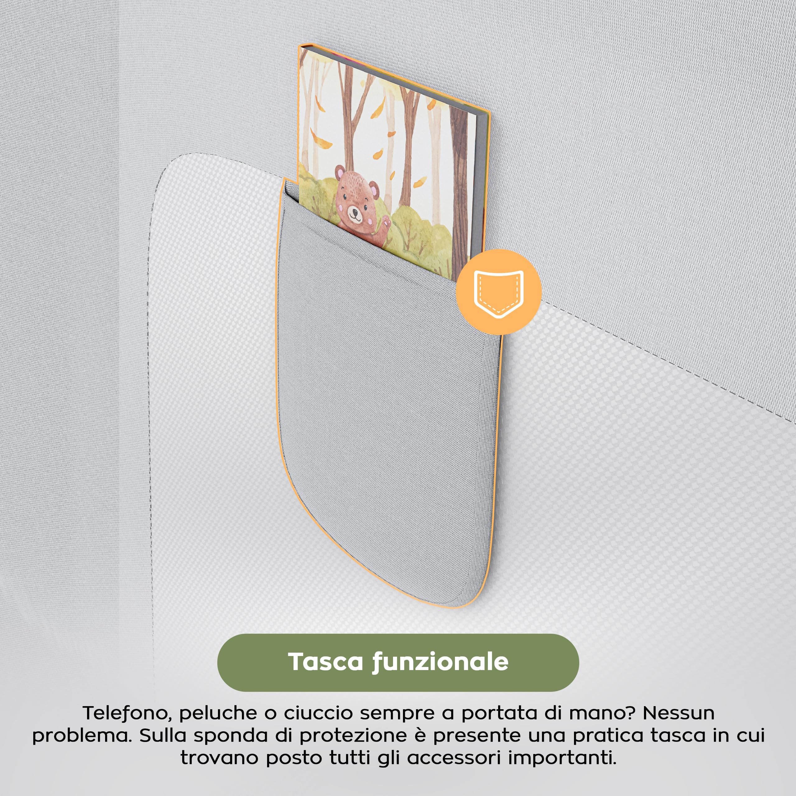 TULANO Cover 48 Barriera di sicurezza letto 180 cm – 18 livelli regolazione altezza – per materassi 10-28 cm – tessuto traspirante – angoli arrotondati – facile montaggio – bianco