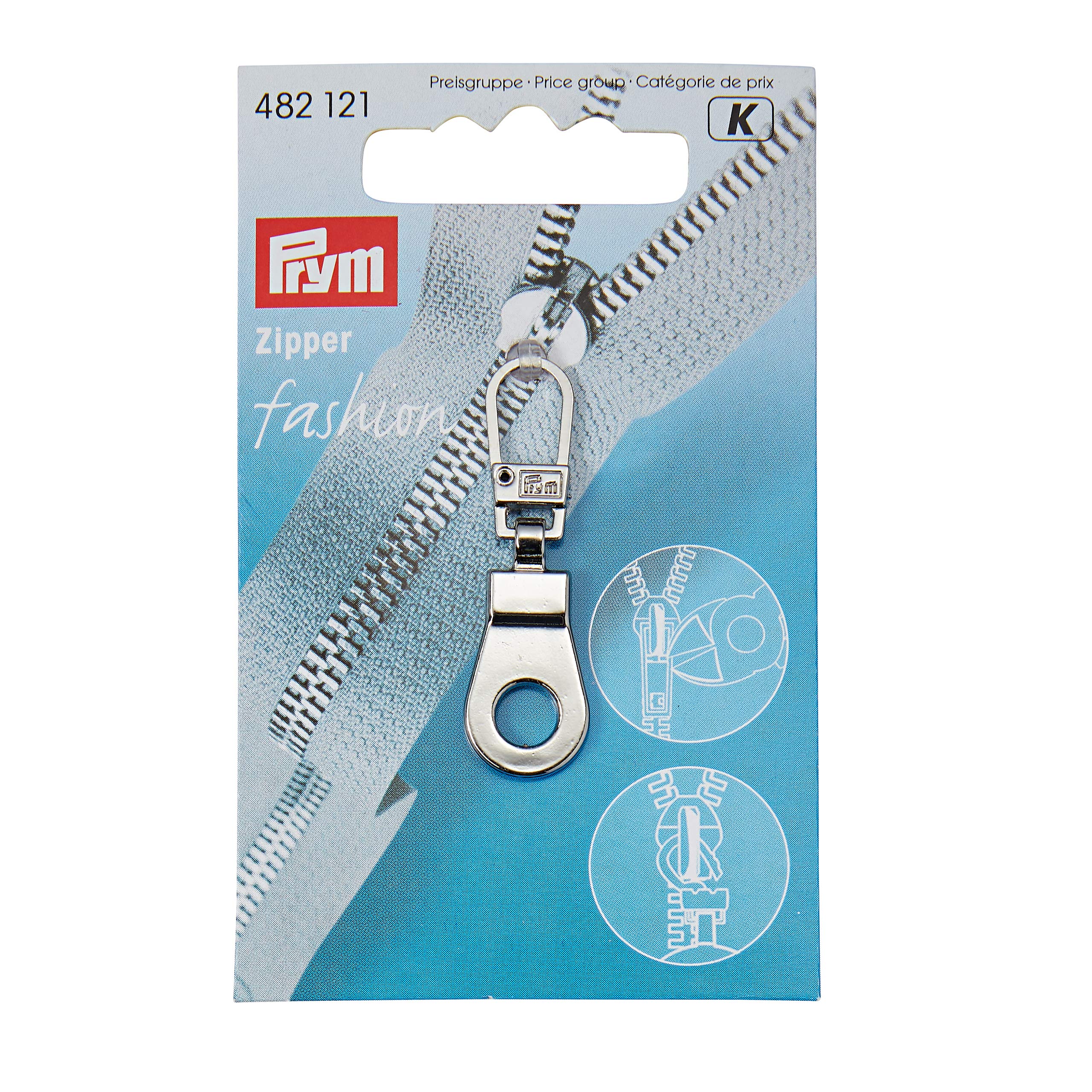 Prym Eyelet Fashion Zipper Pullers, Metal Silver