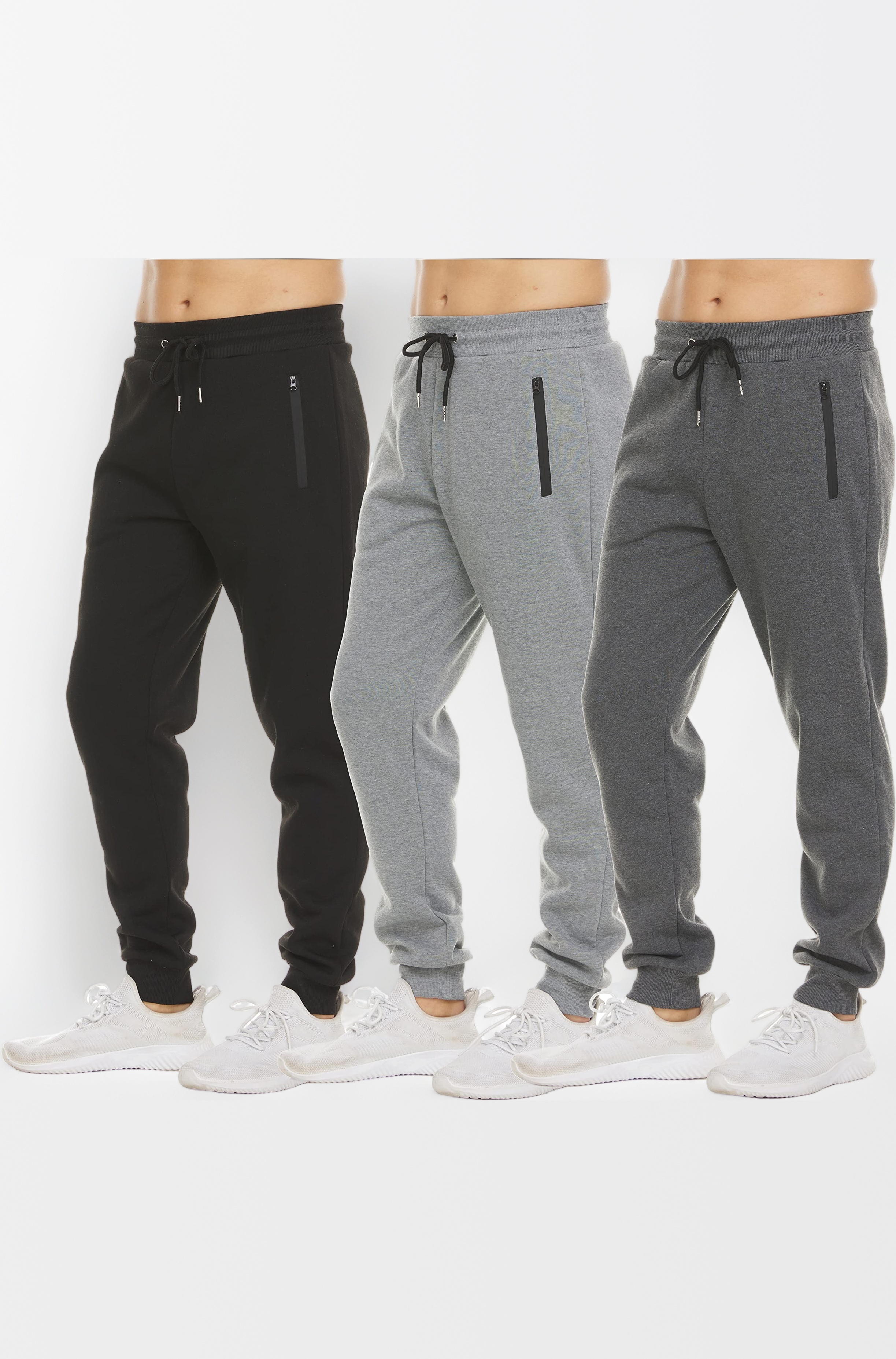 PURE CHAMP Mens Sweatpants 3 Pack Fleece Active Athletic Workout Jogger Sweatpants for Men with Zipper Pocket Size S-3XL