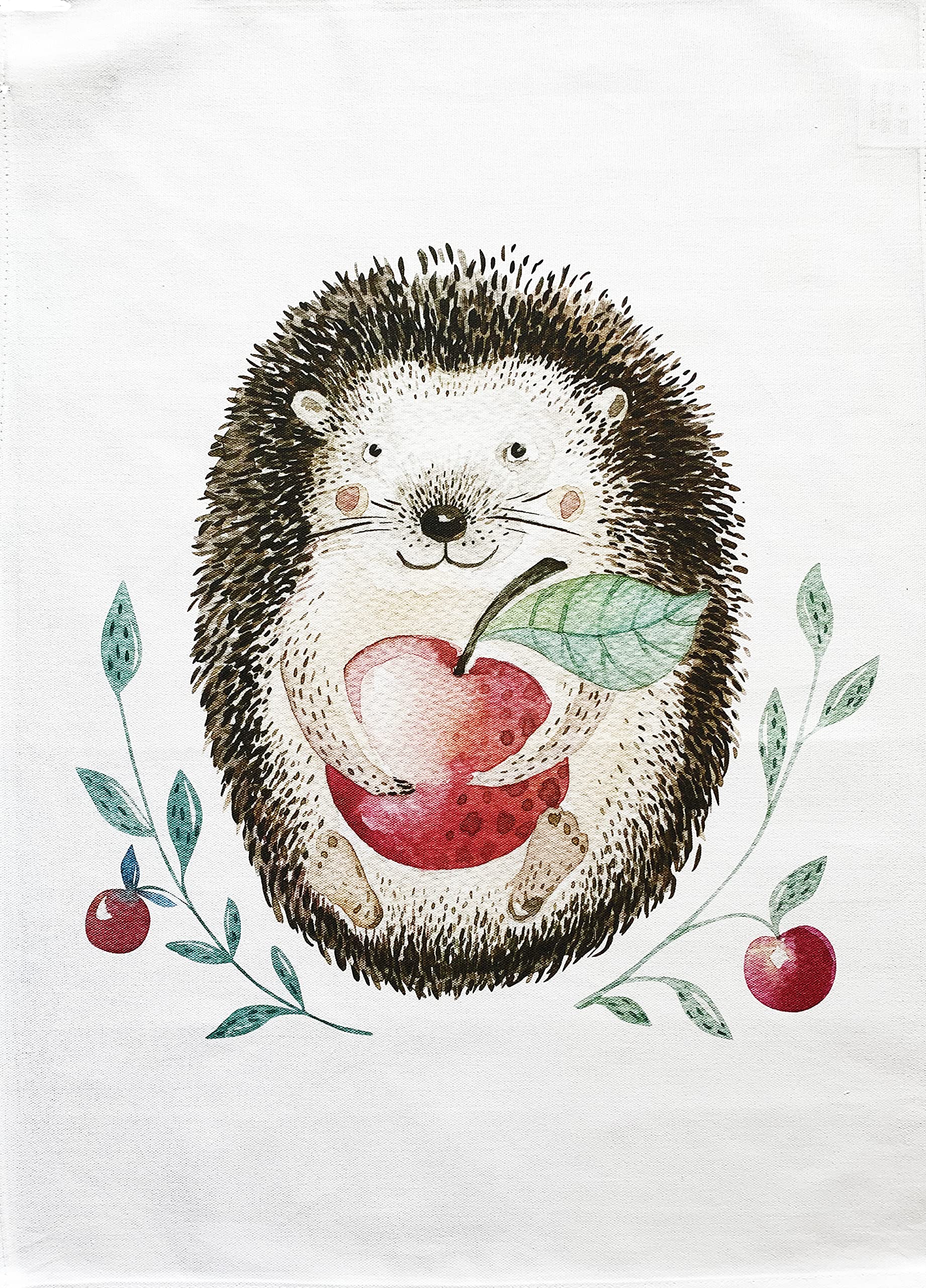 Half A Donkey White The Cute Woodland Hedgehog Large Cotton Tea Towel