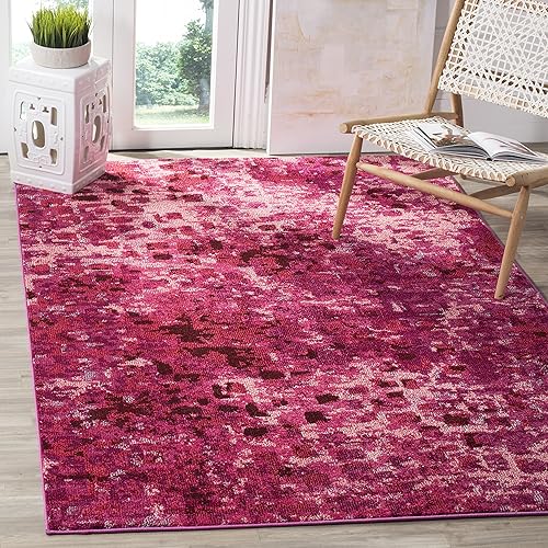 SAFAVIEH Monaco Collection MNC225F Boho Chic Abstract Watercolor Non-Shedding Living Room Bedroom Accent Area Rug, 4' x 5'7", Fuchsia