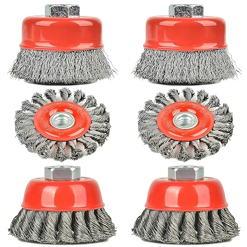 Juego de cepillos de copa de alambre para amoladora, paquete de 6 ruedas de alambre para amoladora angular, cepillo de copa trenzado y grueso de 3 y