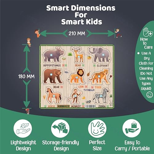 Image of Wooden Wild Animals Eco Friendly Learning Toys Puzzle for Brain Training /jorky Cutting Puzzle for Home /School /Non-Toxic /Education Memory Games for Baby Boy and Girl