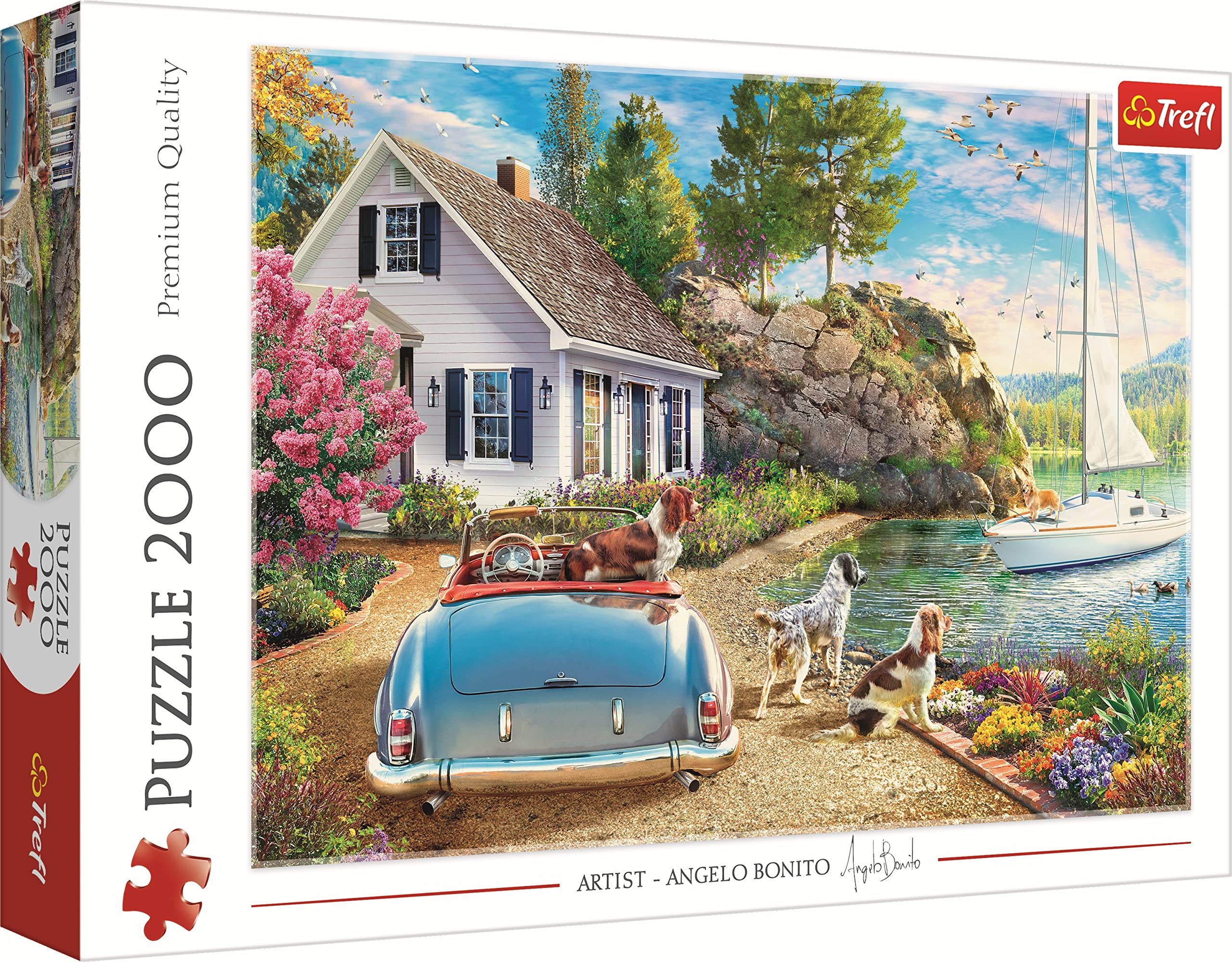 Trefl 2000 pièces Chiens, Été, Voilier, DIY Moderne, Divertissement Créatif, Amusant, Puzzles Classiques avec Animaux, pour Adul