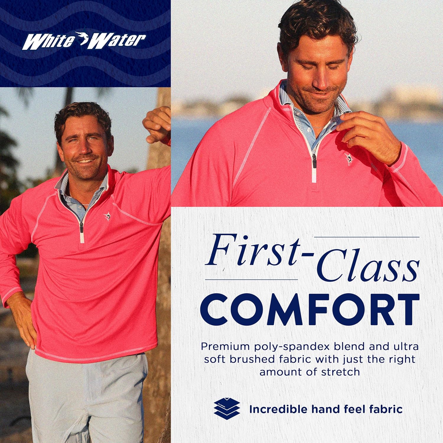 White Water Life New Harbor Mens 1/4 Zip Pullover – Ultra-Soft Brushed Stretch Performance Long Sleeve Golf Shirt Men X-Large - Red - Image 3