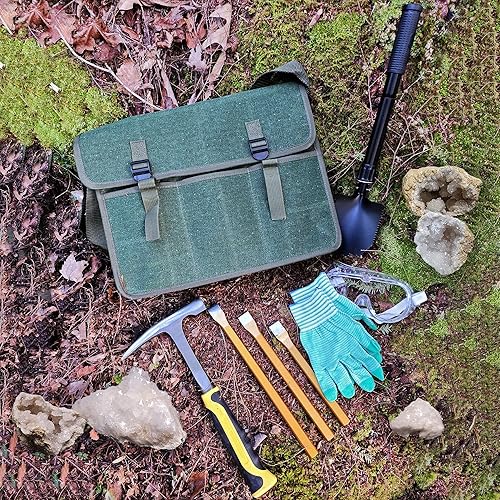 Miniatura 8 de Rockhound & Rock - Kit de minería (Deluxe 15 piezas); el juego Rockhound incluye martillo, cinceles, bolsa de museta y accesorios