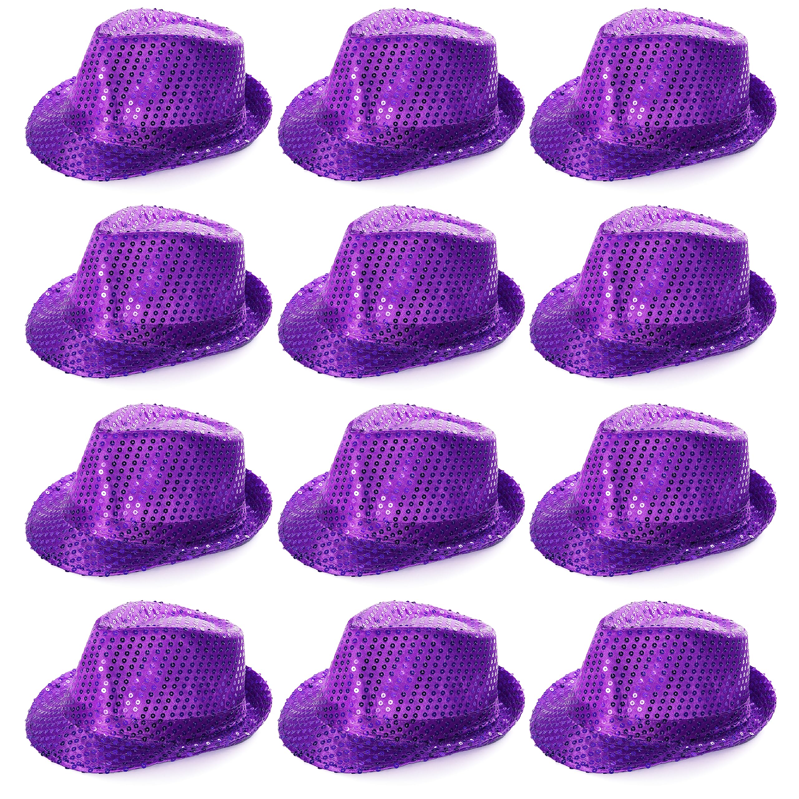 Purple Trilby Hat - Purple Sequin Fedora Hat 1920's Gangster Fancy Dress Unisex Accessory - Perfect for Sporting Events, Dance Shows, Parties and Fancy Dress Events - Pack Of 1
