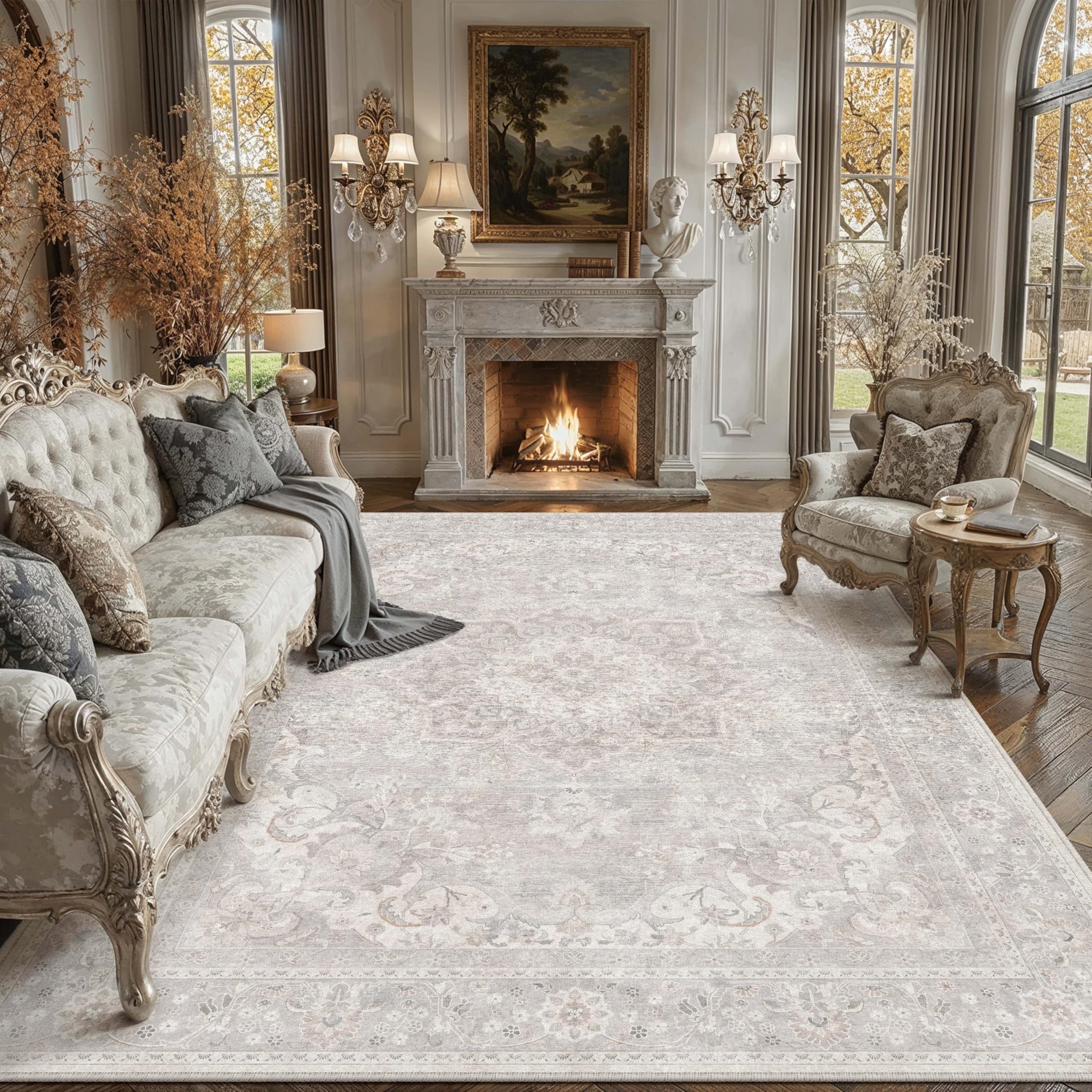 PureCozy Vintage Rugs Living Room Area Rug 300x400cm Grey Washable
