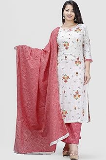 Women Pink Cotton Printed Kurta with Palazzo & Dupatta Set