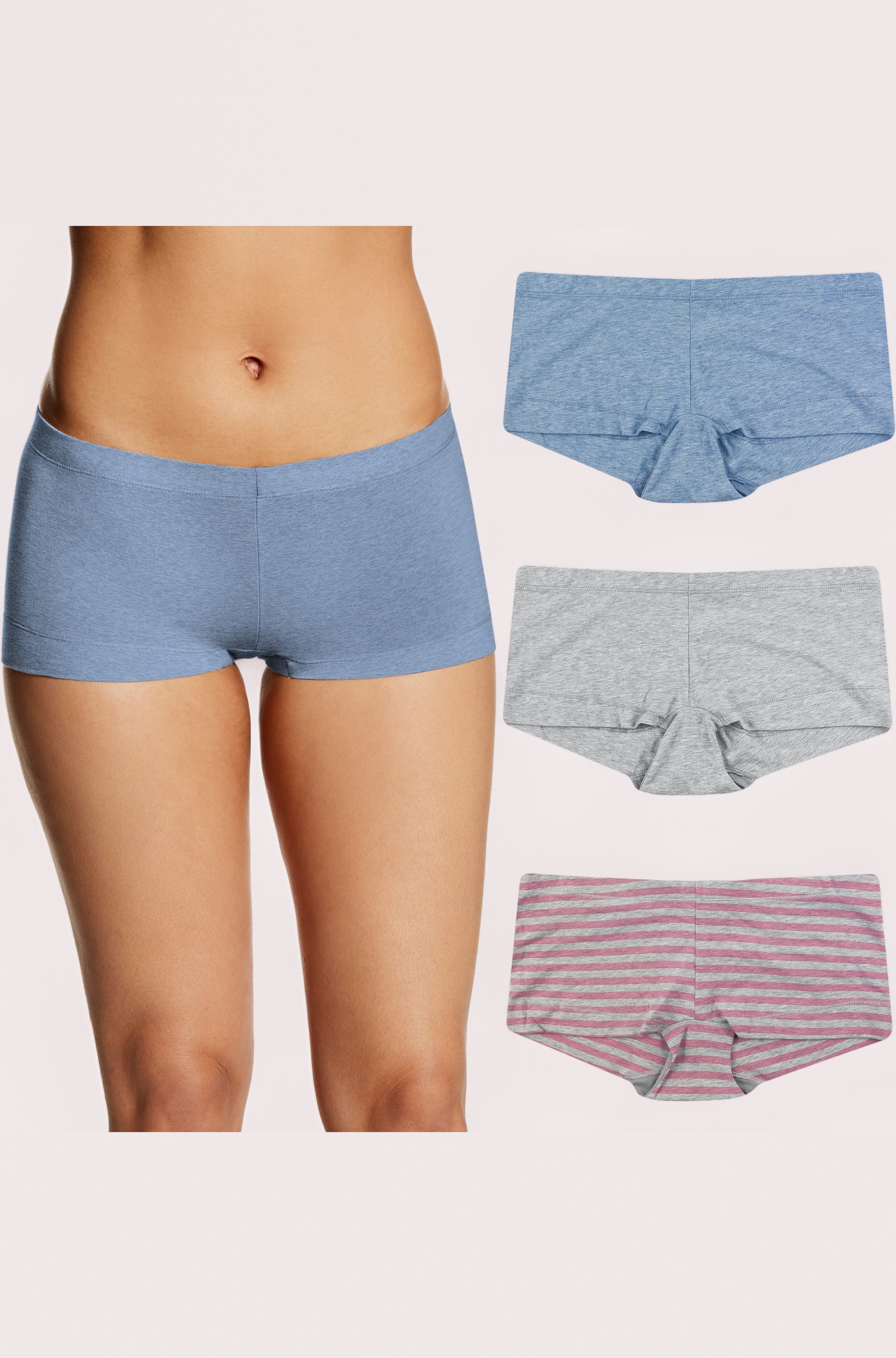 Boyshort Underwear, Stretch Cotton Boyshort Panties for Women, Assorted, 3-Pack Womens