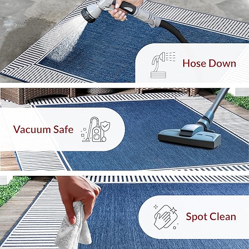 Miniatura 3 de nuLOOM Asha - Alfombra de área con borde simple para interiores y exteriores, 4 x 6 pies, color azul marino