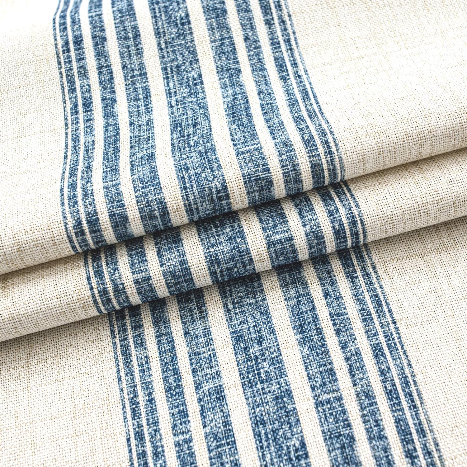 DriftAway Chris Linen Lined Valance Double Layer Thermal Insulated Room Darkening Blackout Window Valances 3 Inch Rod Pocket Vertical Striped Kitchen Valance for Bathroom 52 Inch by 18 Inch Jean Navy