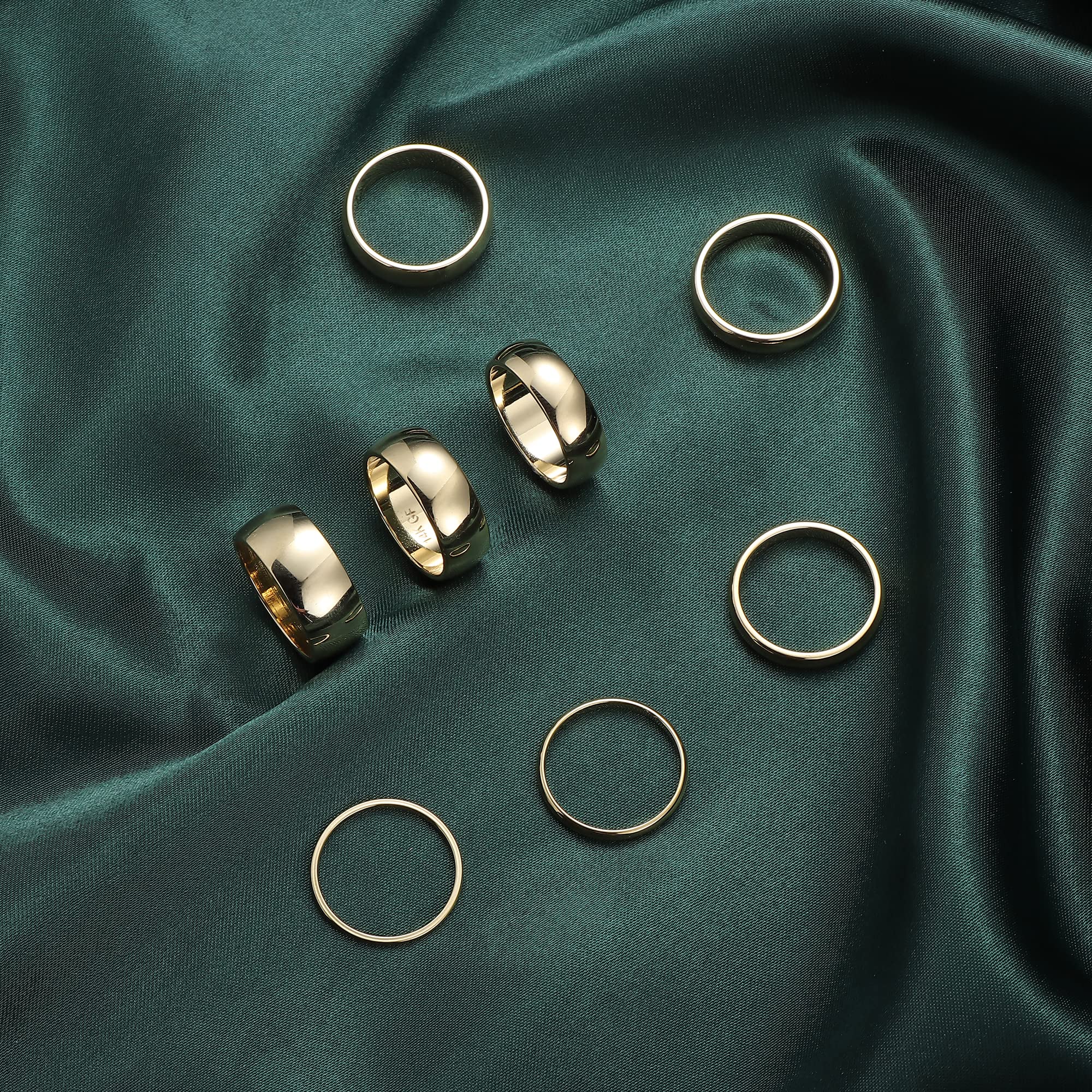 LOYALLOOK 8Pcs Gold Rings Stainless Steel Stacking Rings for Women Statement Bands Plain Finger Ring Thumb Pointer Ring Stackable Thin Gold Ring Set Comfort Fit Size 5 to 10