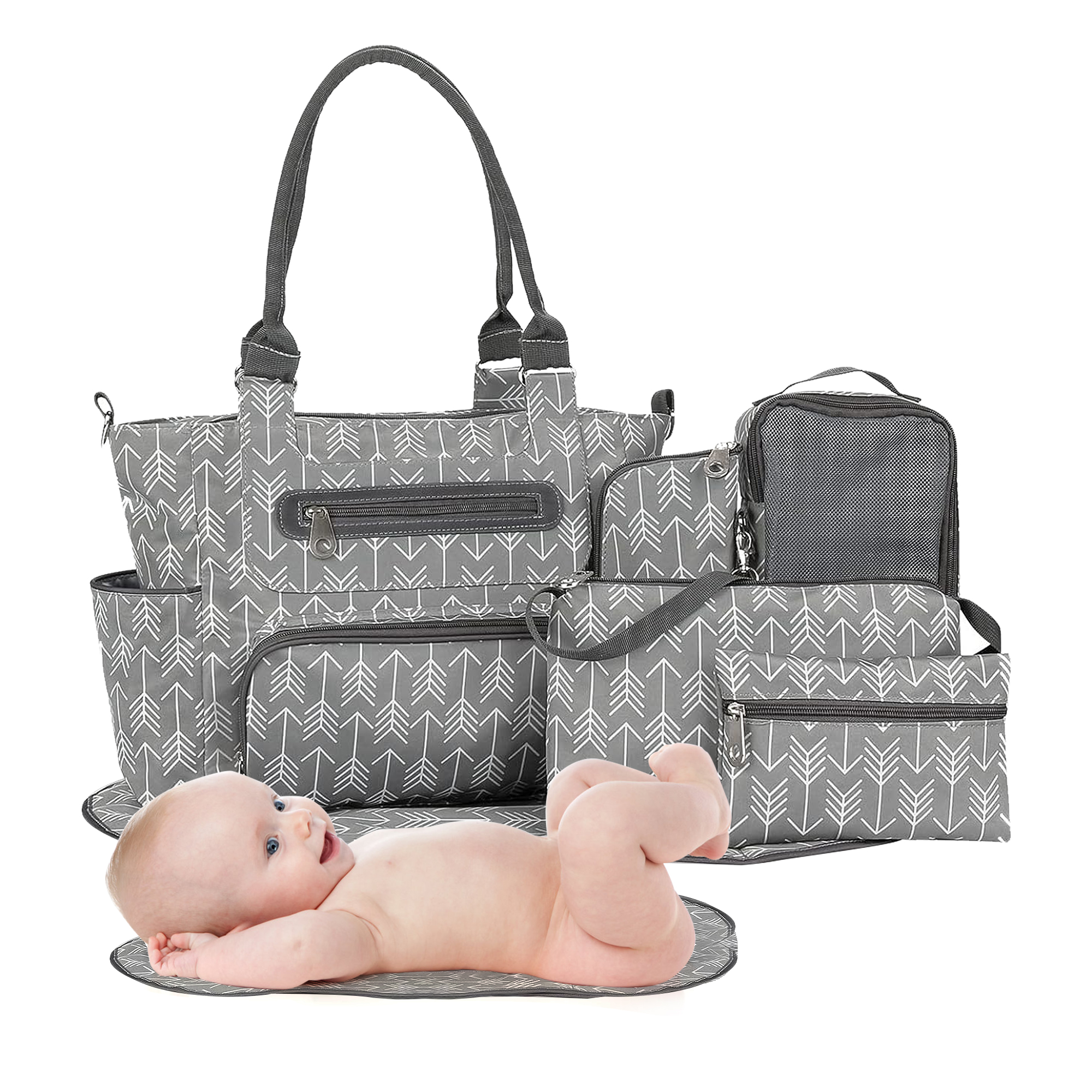 Moclever Set Borsa Per Pannolini Da 8 Pezzi – Borsa Multifunzione Capiente Con Tante Tasche, Tappetino Cambio E Borse Termiche, Regalo Per Baby Shower