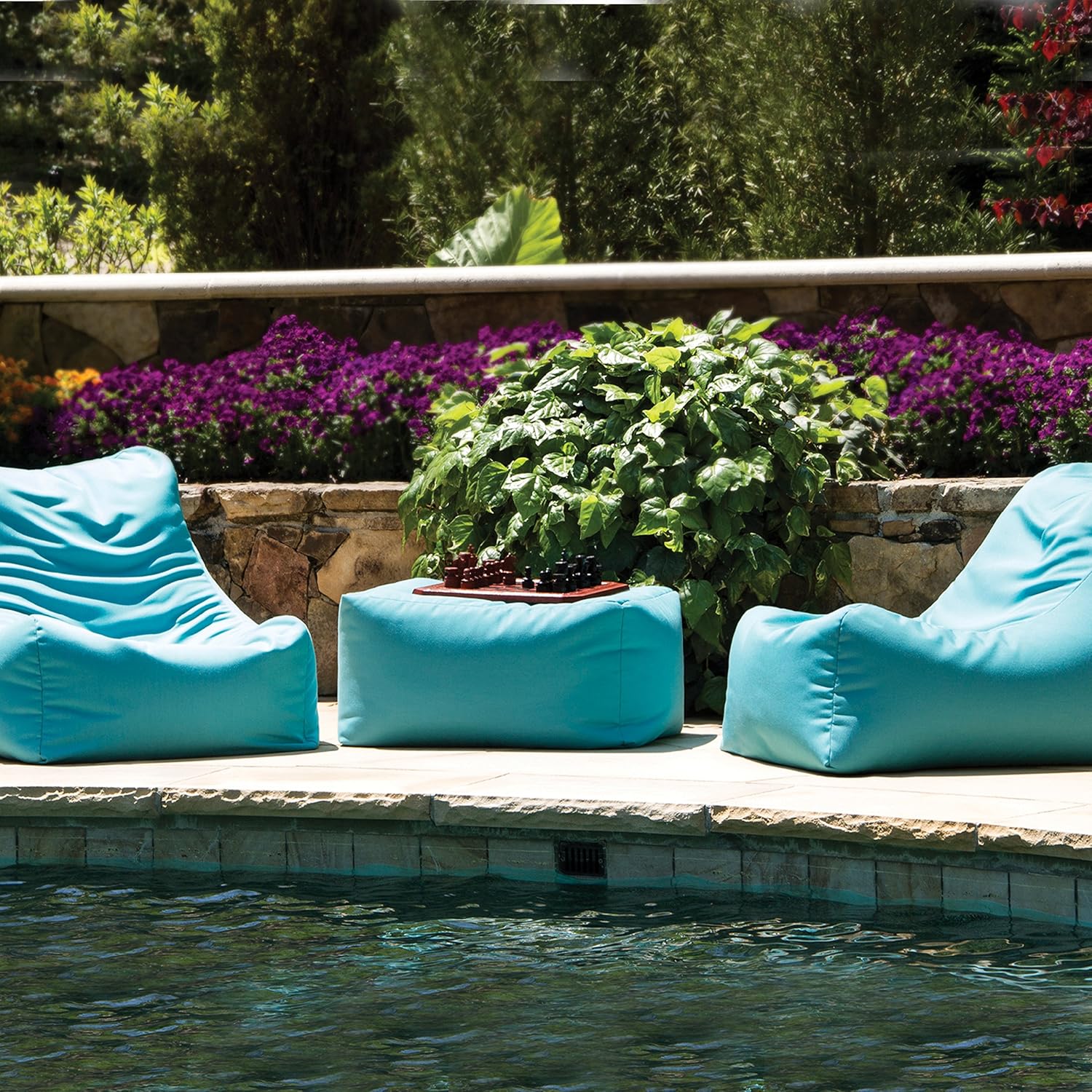 Jaxx Ponce Outdoor Bean Bag Chair - Weather Resistant Patio and Poolside Lounge Seating, Cancun Blue