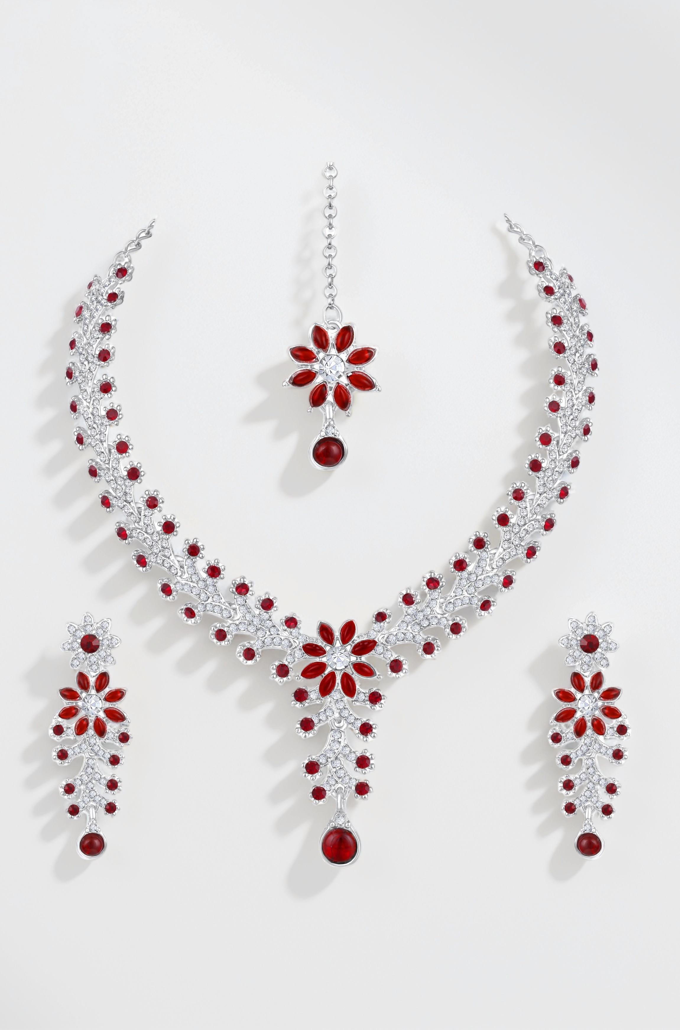 Diamond Necklace Jewellery Set for Women with Earrings and Maang Tikka for Wedding, Party, Engagements & Festivals