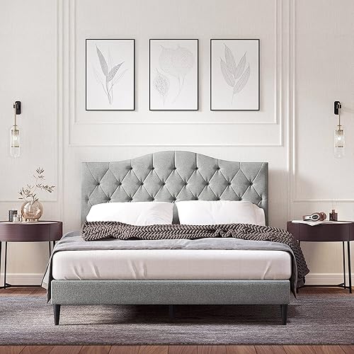 Miniatura 32 de Glenwillow Home OROS - Marco de cama tapizado con plataforma copetuda, respaldo copetudo, base de colchón, soporte de listones de madera, no