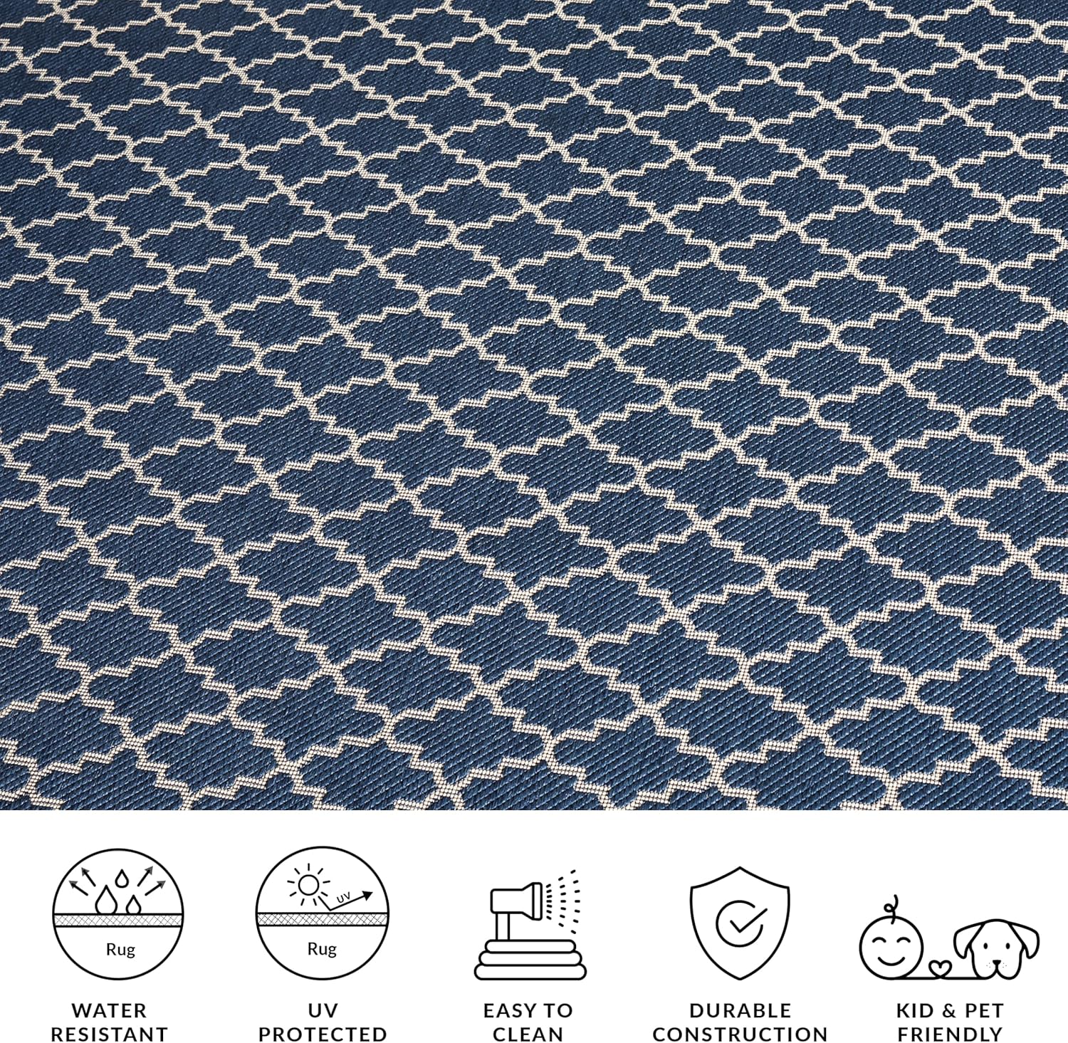 SAFAVIEH Washable Rug Outdoor Courtyard Collection - 4' Square, Blue & Beige, Non-Shedding & Easy Cleaning, Ideal for Patio, Backyard, Mudroom (CY6919-243)