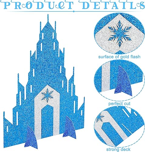 Miniatura 2 de Centro de mesa de castillo de Frozen con purpurina para decoración de mesa temática de invierno para princesa, copo de nieve, fiesta de cumpleaños,