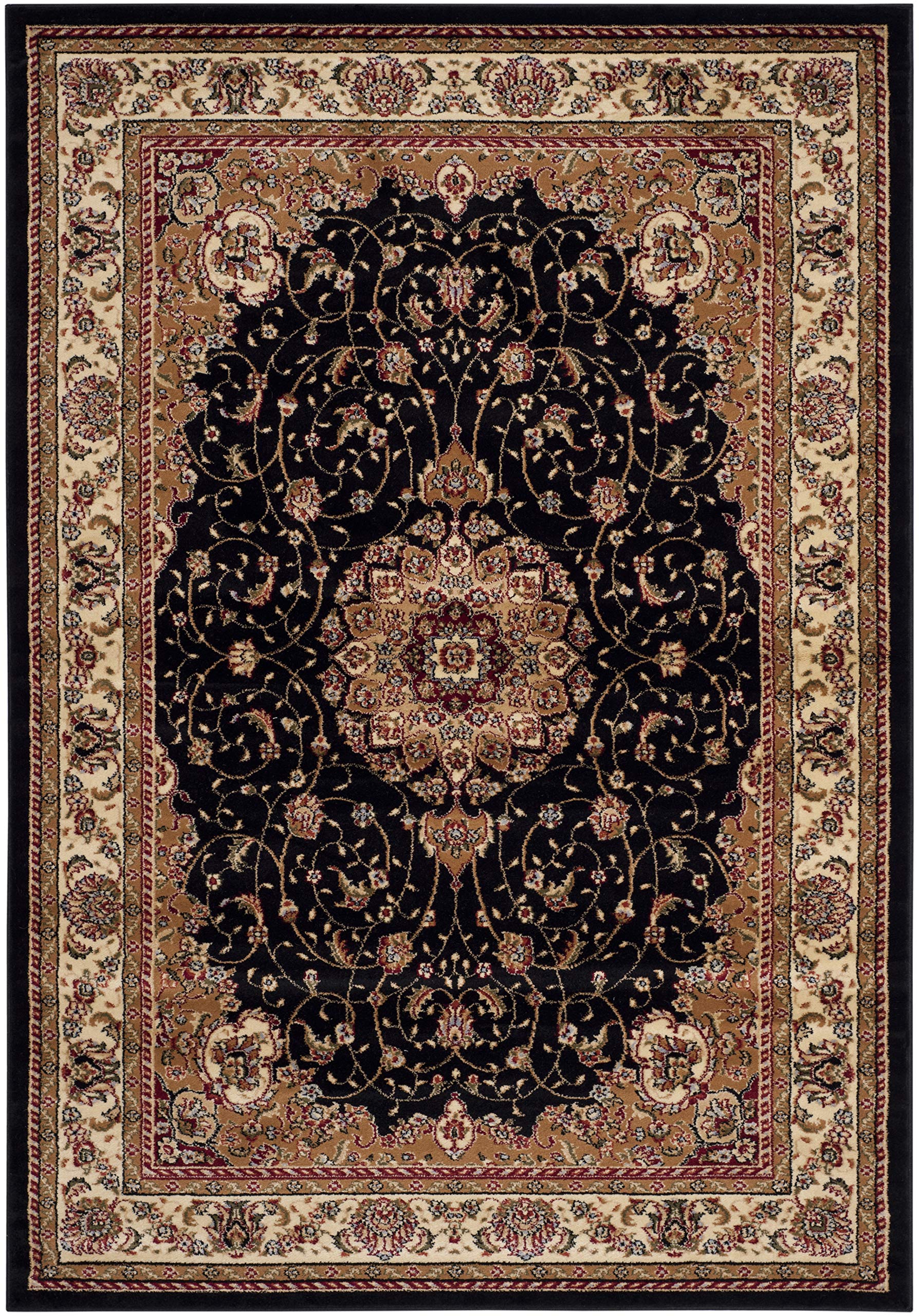 SAFAVIEH Lyndhurst Collection Area Rug - 9' x 12', Black & Ivory, Traditional Oriental Design, Non-Shedding & Easy Care, Ideal for High Traffic Areas in Living Room, Bedroom (LNH329A)