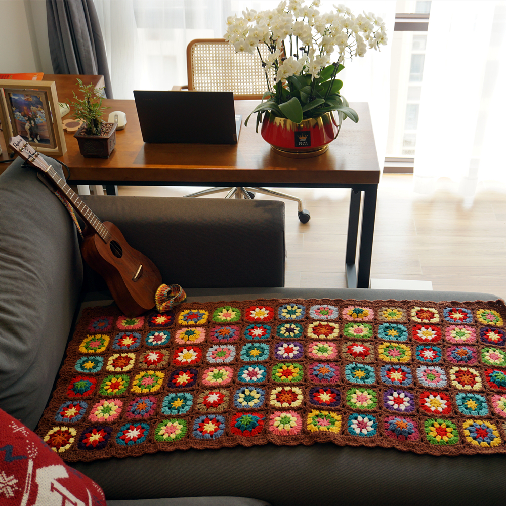 Couverture En Crochet Fait Main Bleu Blanc Rose 36x65 Cm - Déco Maison