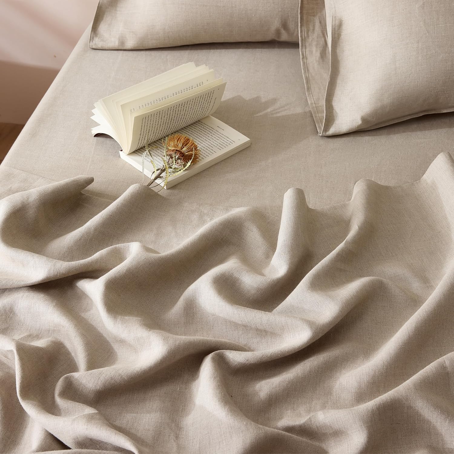 CHUFFED 100% French Pure Linen Sheets Set California King Size 4-Piece, Oeko-Tex Certified 180 GSM Stone Washed Bedding for Hot Sleepers, Soft & Breathable with 16" Deep Pocket -Natural Linen