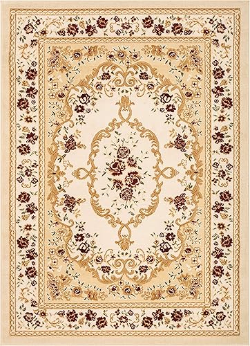 Miniatura 3 de Well Woven Aubusson - Alfombra de medallón floral marfil (3 pies 3 pulgadas x 5 pies) - Alfombra atemporal francesa, tradicional, fácil cuidado y