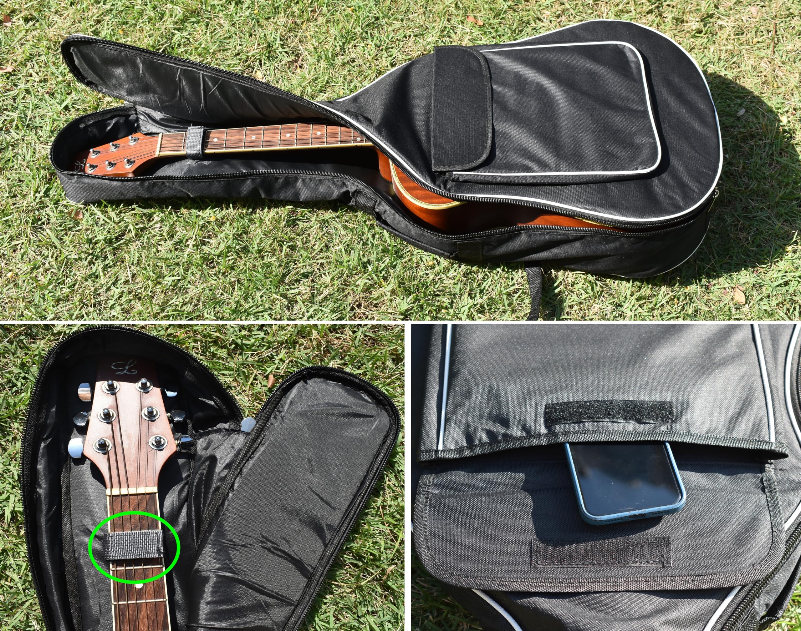 Azatemgo Funda para Guitarra Acústica，Hecha de Tela Oxford 600D, con Acolchado de Esponja de 10 mm, Impermeable y a Prueba de Golpes， Adecuado para Guitarras de 39/40/41 Pulgadas(110 x 44 x 14 cm)