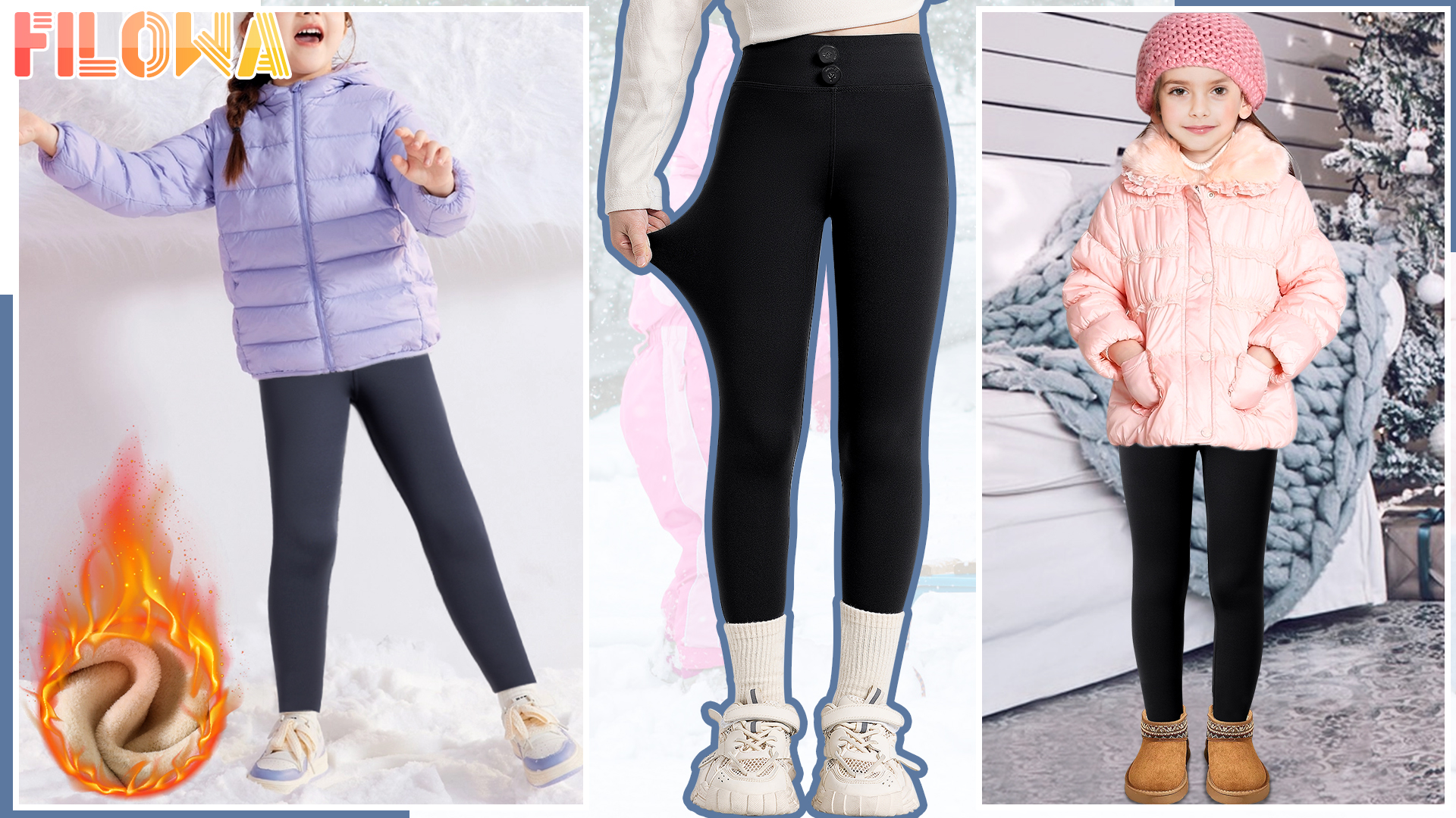 Ruisita Confezione da 2 leggings invernali da bambina, caldi e