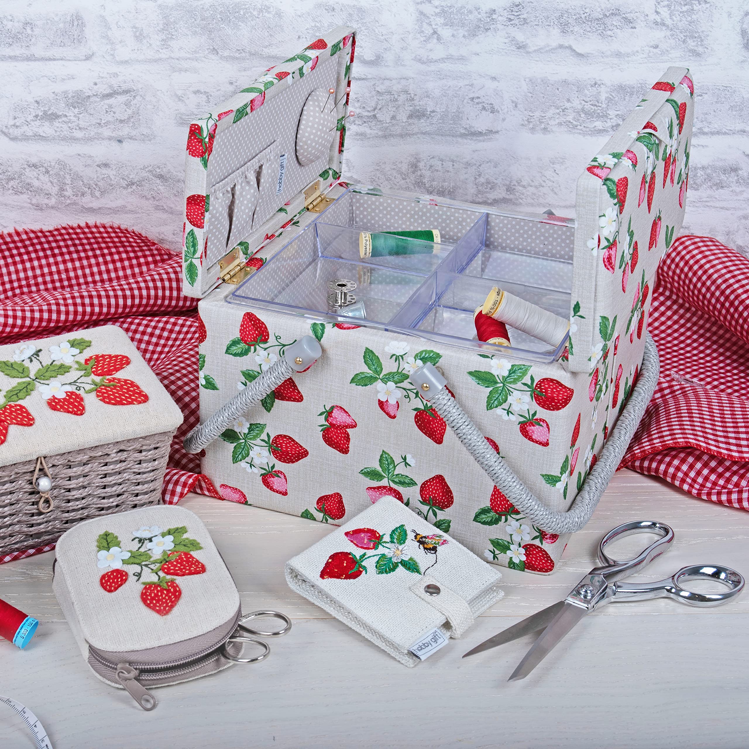 Scatola Da Cucito Con Doppio Coperchio - 25x25x17 Cm, Design Ape, Con Vassoio E Puntaspilli - Foto 11