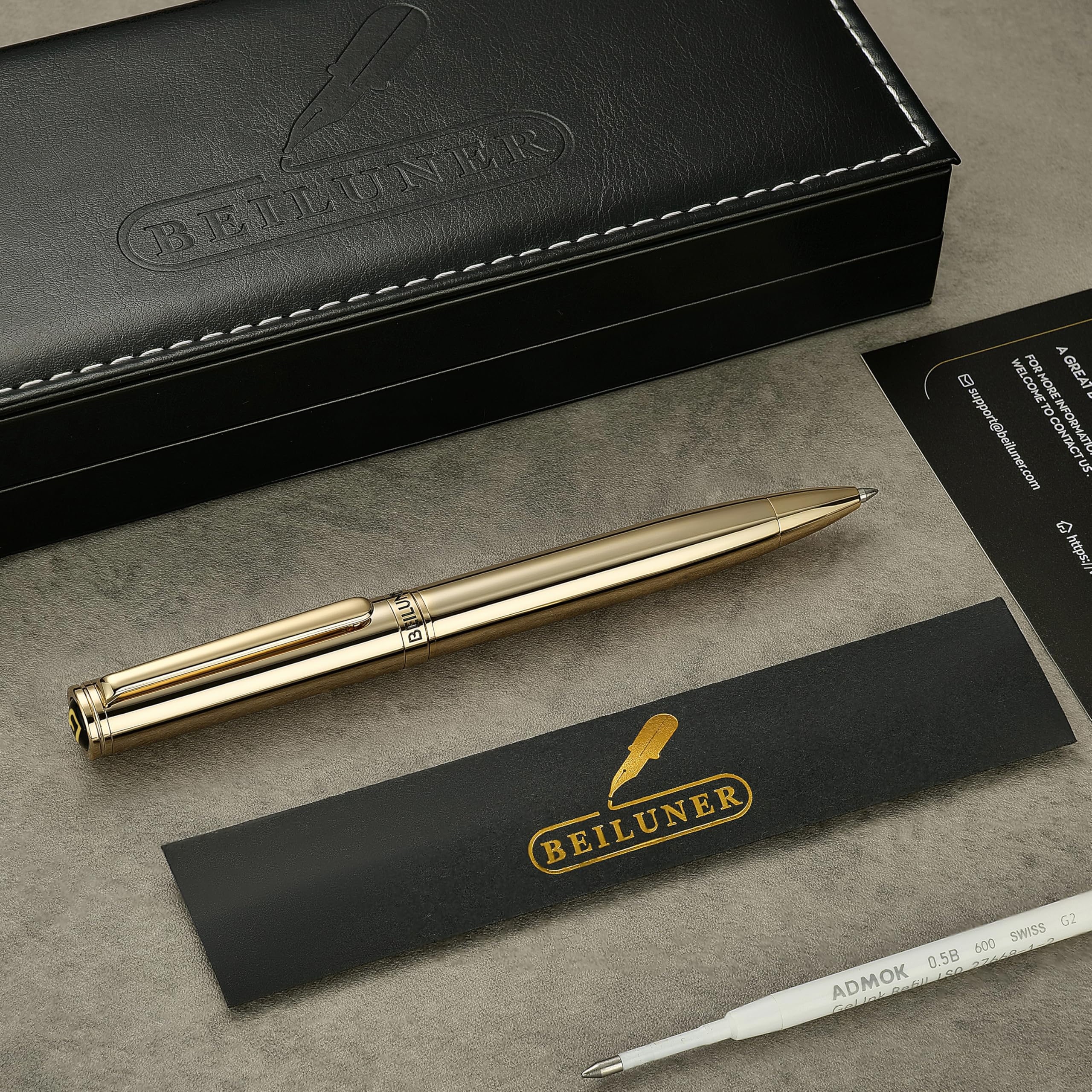 BEILUNER Gold Gel Pen Stunning Luxury Pens with 24K Gold Plating Black Ink Refill Executive Gift Set for — view 8