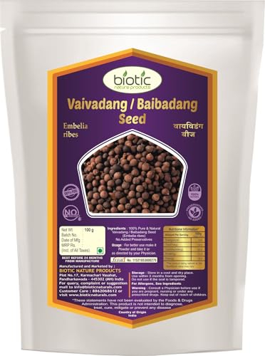 Image of Biotic Natural Vaividang Seed, Baibidang, Baividang Seed, Vavding (Embelia ribes) Vayu Vidanga, Vai Vidang, False Black Pepper Seeds - 100 gm