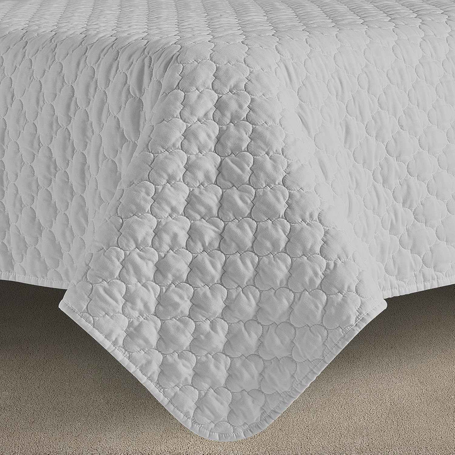 Comfy Bedding 3-Piece Bedspread Coverlet Set Oversized and Prewashed Lantern Ogee Quilted, Full/Queen, Light Grey