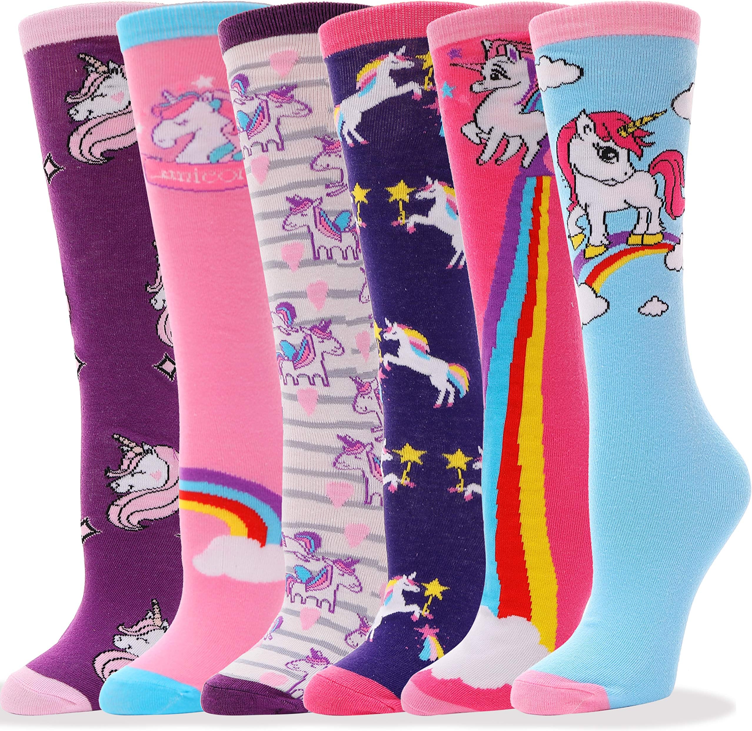 Sandsuced Girls Knee High Long Socks for Kids 6 Pairs Funny Boot Crazy Fun Long Tall Animal Child Socks