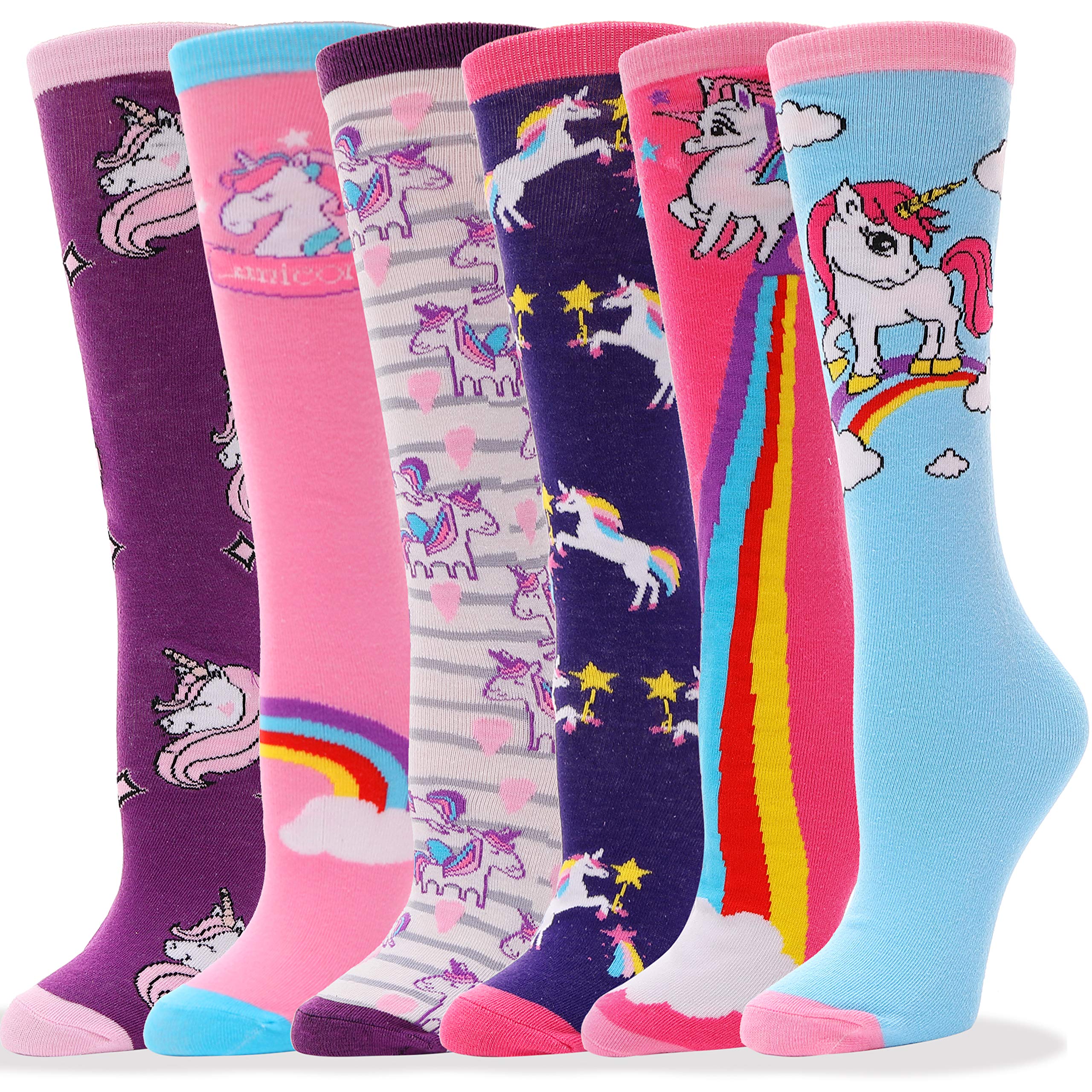 Sandsuced Girls Knee High Long Socks for Kids 6 Pairs Funny Boot Crazy Fun Long Tall Animal Child Socks