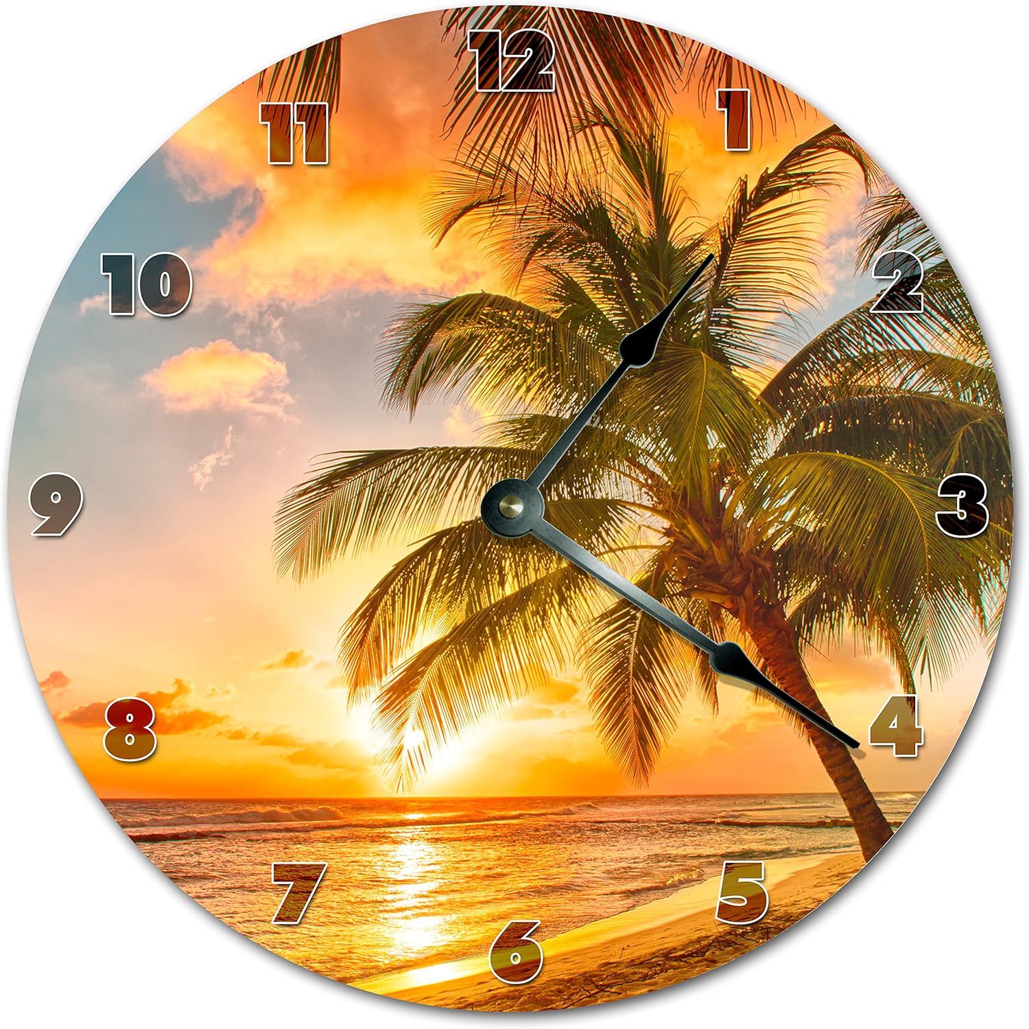 10.5" Beautiful Coconut Palm Trees at Sunset Clock - Printed Clock - Large 10.5" Wall Clock - Home Décor Clock