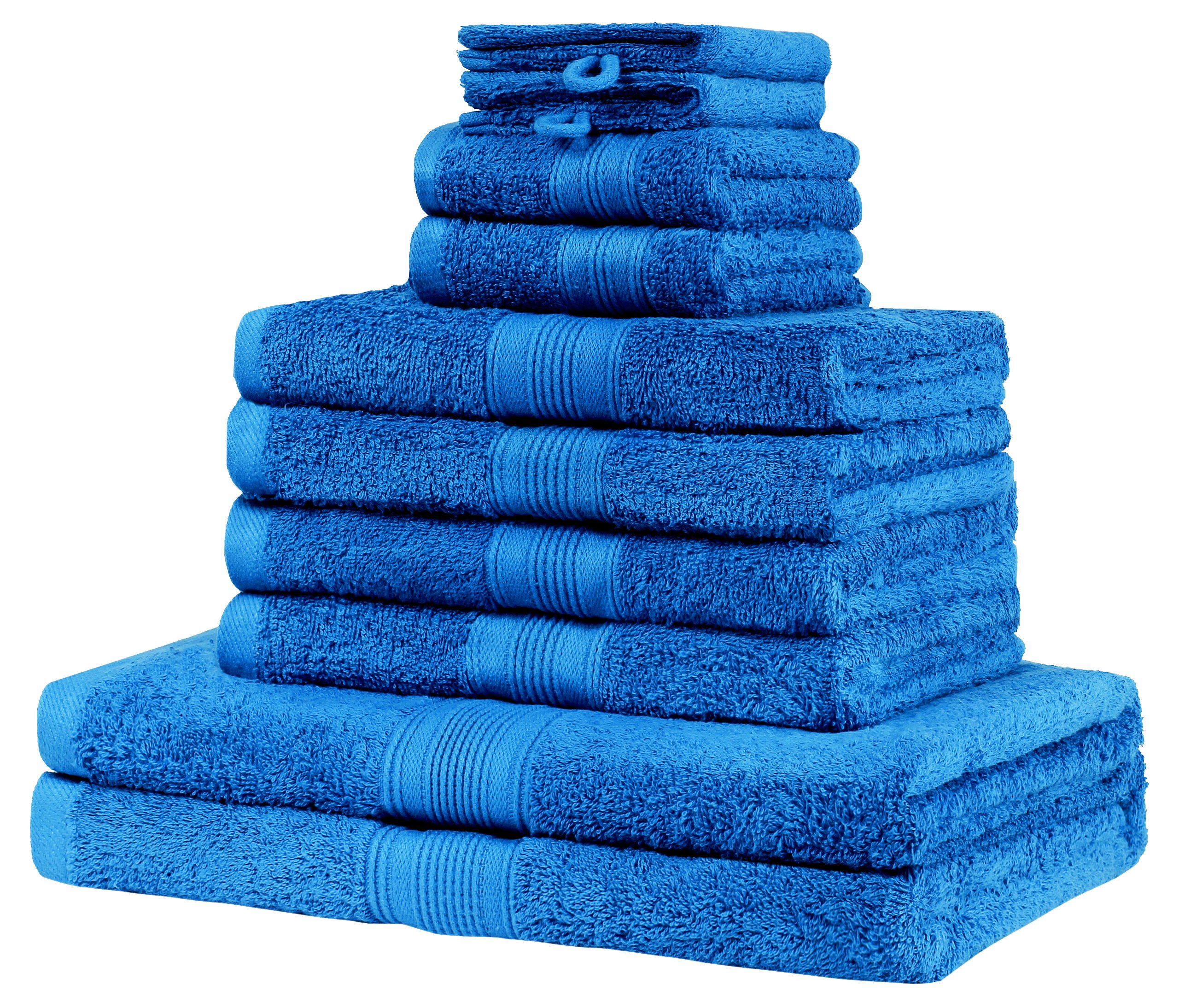 NatureMark, set di asciugamani in spugna, 10 pezzi di diverse misure, 4 asciugamani, 2 asciugamani da doccia, 2 asciugamani per ospiti, 2 guanti, blu royal, 10 tlg. Frottier Set