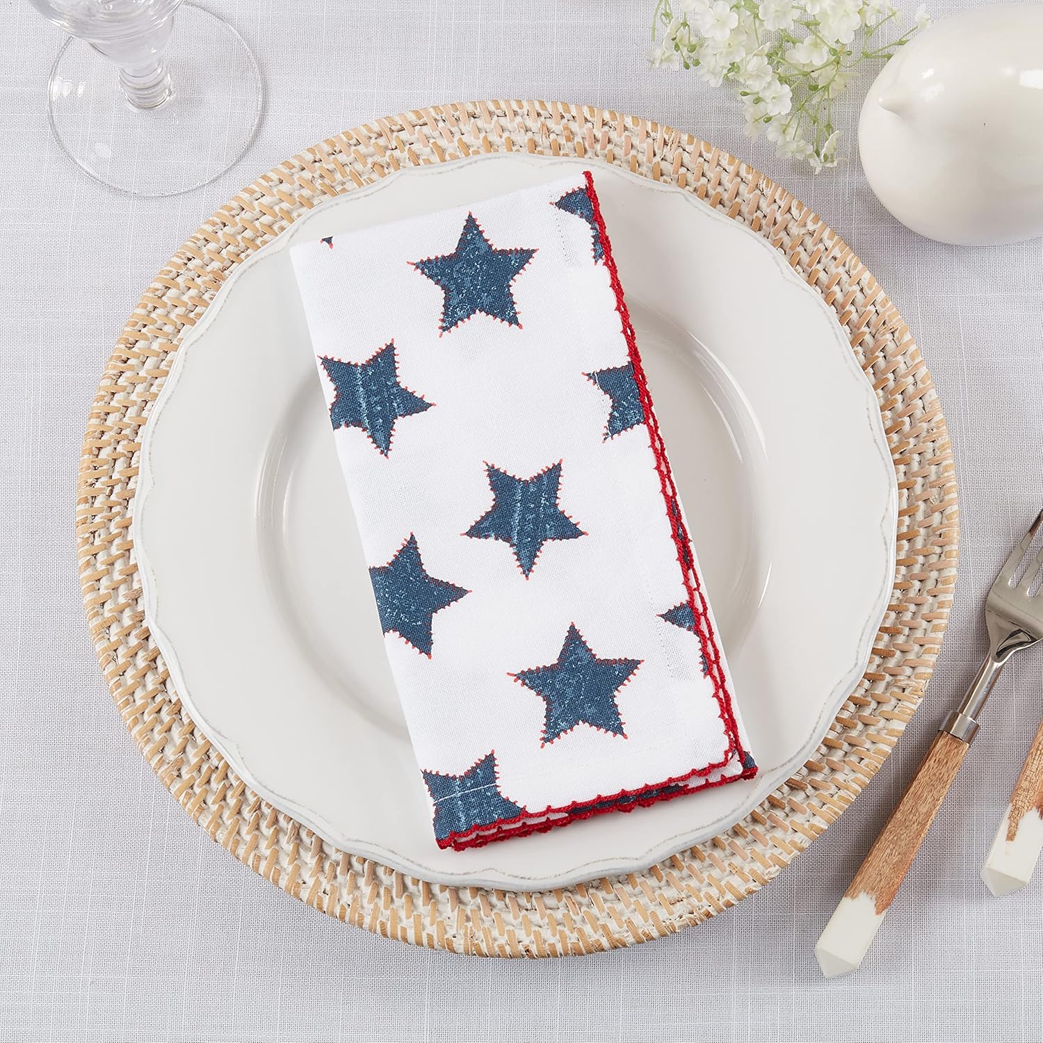 Whipstitch Stars Cotton Table Napkins Set of 4