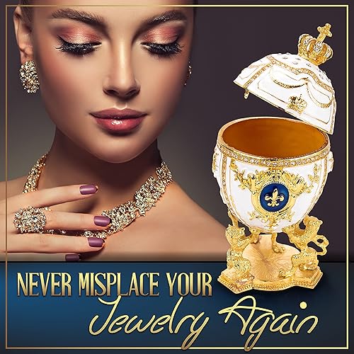 Miniatura 5 de Réplica decorativa de huevo ruso Faberge extra grande 6.6 pulgadas, caja de joyería pintada a mano para la decoración definitiva del hogar, viene