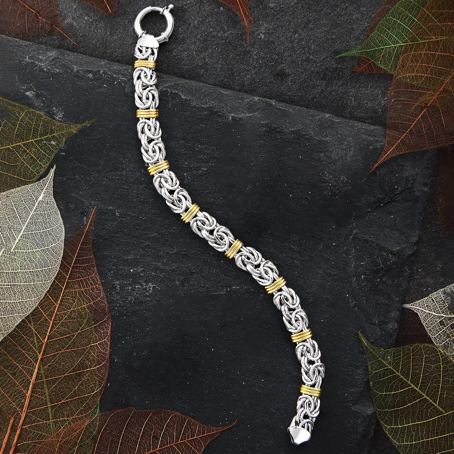 Ross-Simons Sterling Silver and 14kt Yellow Gold Byzantine Station Bracelet